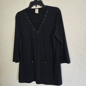 Faded Glory Black Lace-Up Women's Blouse Size XL